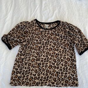 Leopard blouse with black trim